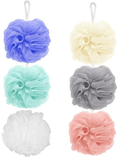 6Pcs Mesh Bath Sponge Set, Exfoliating Shower Pouf for Body Wash | Soft mesh bath sponges create rich lather and gentle exfoliation for daily shower, spa, and travel use.