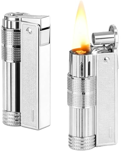 2 Stück Vintage Benzinfeuerzeug, Feuerzeuge Paraffin, Tisch Sturmfeuerzeug, Flint Graben Feuerzeuge für Kerzen Camping Küche Kamin Geschenke für Männer, Silber (Brennstoff Nicht enthalten)