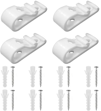 Roman Blind P Clip, 4 Sets Blind Cord Safety Device Plastic Roman Roller Blind Chain Cord P Clips Hooks Universal Fastener for Roller Vertical Roman Blinds Bead Chain with 8 Screws 8 Plastic Pillars