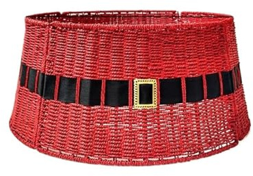 IWENZHKPA Weihnachtsbaum Kragen Roter Rattan-Weihnachtsbaumkragen for Künstliche Bäume, Weihnachtsmann-Gürtel, Baumkorbbasis Korb