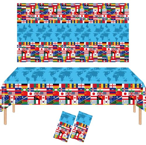 HOMAVEL 2 Stück Flaggen Tischdecke WM 2026 137x274cm Tischdecken, wasserdichte Plastik Tischdecke für Public Viewing, Fan-Zone, Gartenparty, Fußball Party, Grillfest, Vereinsheim, Sportverein Deko