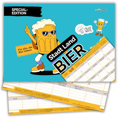 Stadt Land Bier by snaPmee - Bier-Quiz für Biertrinker - Kneipenquiz Spiel - Geschenk für Männer zum Vatertag - 50 Blatt Din-A4