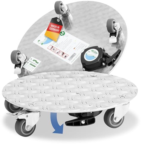 PlantMOVER Pflanzenroller mit Seilzug - 150kg Tragkraft 42cm rund - mit robusten Rollen - aus Aluminium-Riffelblech für besten Grip - Rollbrett für Pflanzen - Einfach ziehen Made in Germany