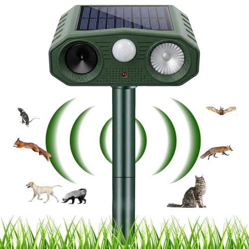 Katzenschreck Ultraschall, Solar Tiervertreiber Katzenvertreiber, Ultraschall Solarbetrieb Hundeschreck, Wasserdicht mit Bewegungssensor und Blinklicht, gegen Katzen, Hunde, Vögel, Marder, Tierabwehr