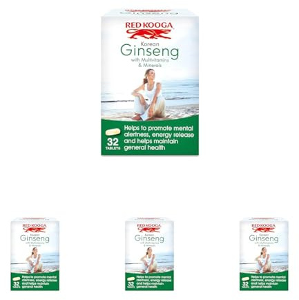Red Kooga Korean Ginseng and Ginkgo Biloba, Promotes Vitality and Maintains Mental Alertness, Pack of 128 Tablets