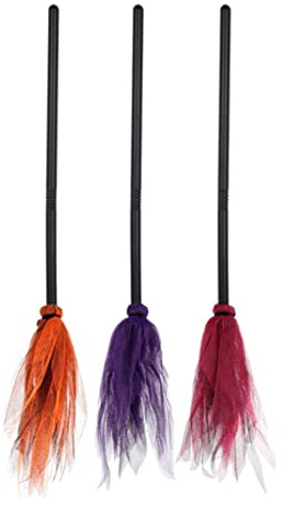 Bemonew Halloween Witch Broom Plastic Witch Broomstick Kids Broom Props Party Decoration for Halloween Costume Decoration, 3 Pieces (Red, Purple, Orange)