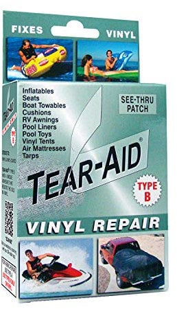 TEAR-AID Vinyl Repair Kit, Type B Clear Patch for Vinyl and Vinyl-Coated Materials, Works on Vinyl Tents, Awnings, Air Matresses, Pool Liners & More, Green Box, Single Pack