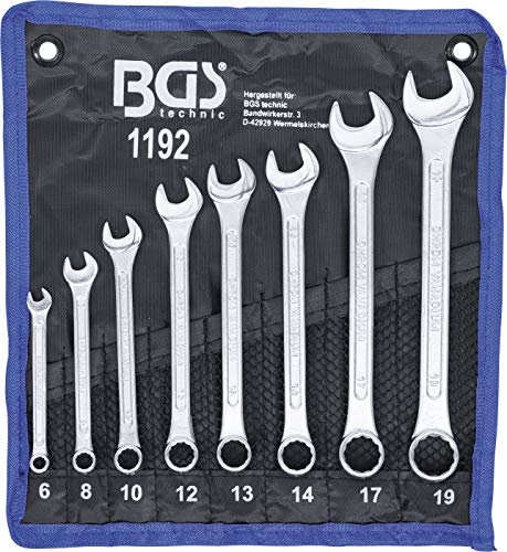 BGS 1192 | Maul-Ringschlüssel-Satz | 8-tlg. | SW 6 - 19 mm | inkl. Tetron-Rolltasche | Gabelringschlüssel