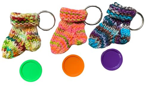 3 Schlüsselanhänger gestrickt Socke mit Einkaufswagenchip 3er-Set 5