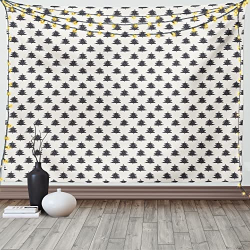 ABAKUHAUS Weihnachten Wandteppich, Fir Tree Silhouette aus Weiches Mikrofaser Stoff Waschbar ohne Verblassen Digitaldruck, 150 x 110 cm,Koksgraue und Elfenbein