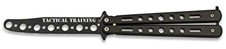 Navaja Mariposa INOX inoxidable Entrenamiento Negro para entrenar artes marciales, dummy, airsoft, paintball, practicar , decoración, 100% seguro Albainox 02157 + Portabotellas de regalo