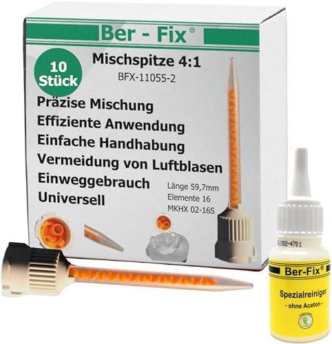 Ber-Fix 10x 4:1 Statikmischer für 2K-Cyanacrylat, Epoxidharz & Mehr Präzises Mischrohr für Klebstoffe + Reiniger