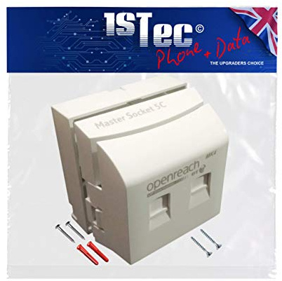 1STec BT Openreach NTE5C MK2 Master + MK4 Faceplate + Back Box - Combination Socket for Fibre Broadband + Filtered Telephone Main Line BT431a for Phone RJ11/RJ45 Data (5c Mark 2 + 4 + Surface Mount)