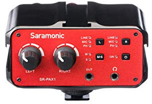 Saramonic 2-Ch XLR, 1/4 & 1/8“ On-Camera Mixer w/Preamps, Headphone Out for DSLR/Mirrorless/Video (SR-PAX1)