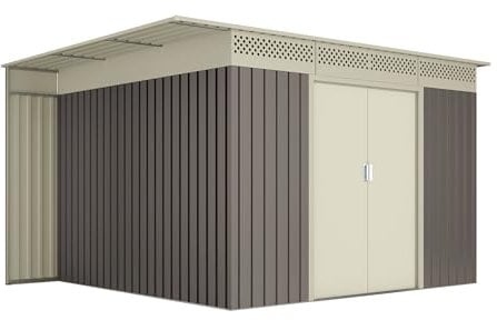 Hoggar by Okoru Schuppen aus Metall, Grau/Beige, für Aufbewahrung, 8,96 m², 269x333x189cm, Garten, Terrasse
