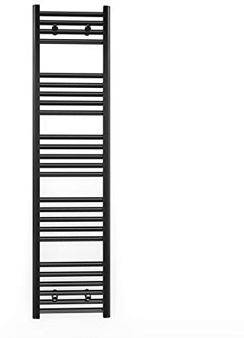Myhomeware 400mm Wide Black Flat Straight Heated Bathroom Towel Rail Radiator For Central Heating Stylish Designer (Alyssa 400 / 1400mm Black Flat)