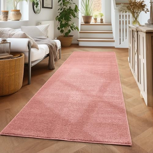 Carpettex Teppich Wohnzimmer Kurzflor Teppich Modern Einfarbig Design 60 x 100 cm Teppich Rosa - Küchenteppich Waschbar Extra Weich Flauschig - Teppich Schlafzimmer Kinderzimmer Esszimmer Flur