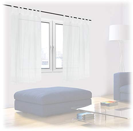 Relaxdays Gardinen 2er Set, HxB: 145x140 cm, halbtransparente Vorhänge, Wohn- & Schlafzimmer, Schlaufengardinen, weiß