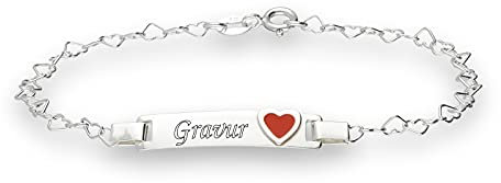 LaraZeidler Berlin Armband Damen mit Gravur Identarmband Herz Rot 925 Silber personalisiert Wunschgravur auf Vorder und Rückseite