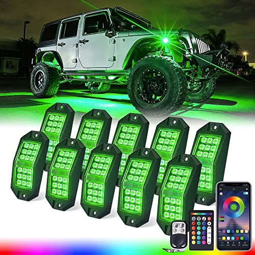 Xprite 18 LED Rock Lights 10 Pods Wide Angle Bluetooth Wheel Well Lights