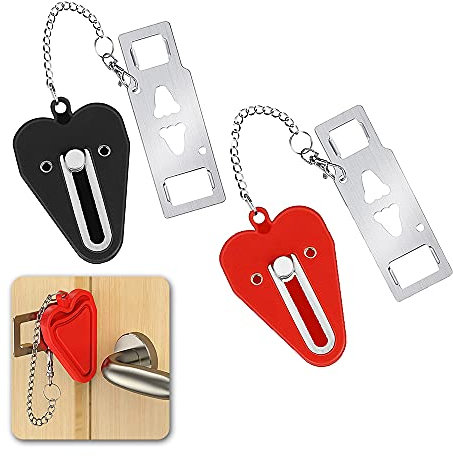 Ygapuzi Serrure de porte portable, casier à loquet de porte amovible à 2 trous pour les voyages, serrure supplémentaire de porte solide pour plus d'intimité et de sécurité à l'hôtel (Rouge/Noir)