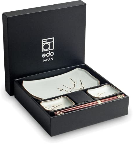SUSHI PIATTI | SET DI PIATTI PER SUSHI | in Fine Porcellana | 6 Pezzi per 2 Persone | Autentico Giapponese | 2 Piatti per Sushi, 2 Ciotole per Salse e 2 Bacchette | In Confezione Regalo | (Hana Green)