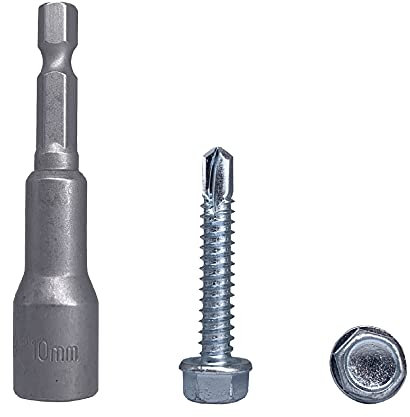 Marcopol Lot de 30 vis autotaraudeuses DIN 7504K en acier zingué 6,3 x 38 mm Vis autoforeuses à tôle Tête de rondelle hexagonale Auto-taraudeuse (30, 6,3 x 38 mm) Argenté.