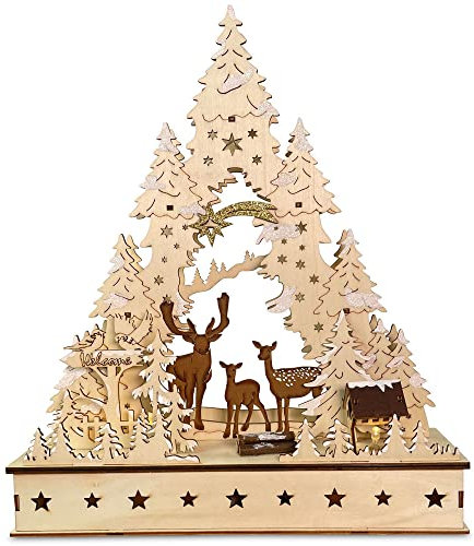 Riffelmacher Schwibbogen Hirsche und Tannen mit LED Beleuchtung 29 x 39 cm - 76145 | Natur - Weihnachtsdekoration