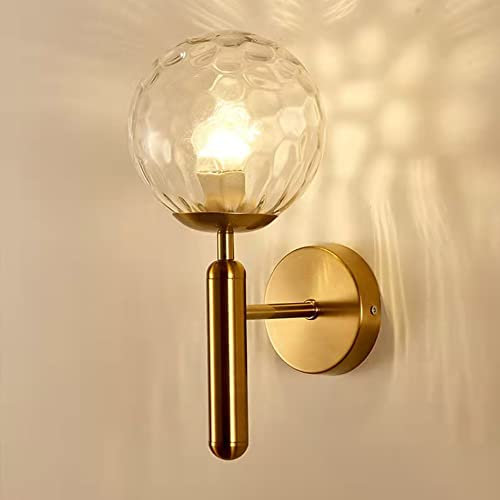 Aplique de Pared Bola de Cristal Moderna con Soporte Dorado y Casquillo E27 Lámpara de Pared Creativa Nórdica Vidrio Dormitorio Salón Cama Pasillo Sala de Estar cocina cabecera comedor Restaurante