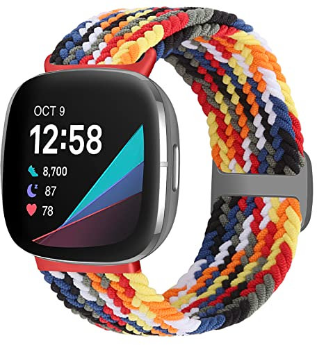 Enkic Geflochtenes Solo Loop Armband Kompatibel Mit Fitbit Versa 3/Sense, Elastisch Verstellbares Sport Ersatzband Nylon Uhrenarmband für Herren Damen