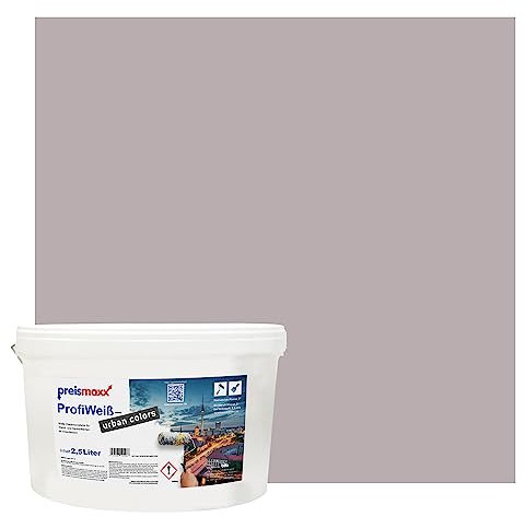 Preismaxx Profiweiß Wandfarbe lila 2,5L, hohe Deckkraft, Dispersionsfarbe innen, Innenwandfarbe Raumfarbe mauve deckend, Deckkraftklasse 2, matt Innenfarbe Profi Qualität