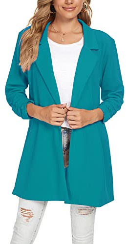 MINTLIMIT Womens Long Suit Jacket One Button Lapel Blazer Long,Teal,XXL