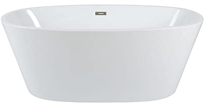 MILANO White 1595x740mm Double Ended Freestanding Oval Bath Nickel Overflow