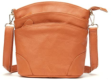 FANDARE Damen Handy Umhängetasche Crossbody Tasche Handtaschen Leder Schultertasche Frauen Handytasche zum Umhängen Schultertasche Portemonnaie Geldbörse Damentasche Gelb Braun