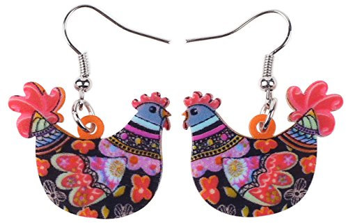 LONYOO Acryl Hahn Henne Huhn Ohrringe Bauernhof Tier Drop Dangle Schmuck Geschenke für Frauen Mädchen Charmas (Rot)