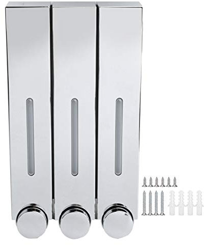 Tissting 420MLx3 Shower Shampoo Dispenser, Three Head Shampoo Dispensers, ABS Washing Liquid Soap Dispenser, Wall Mounted Manual Gel Container for Home, Bath, Kitchen, Hotels, Restaurants(Silver)