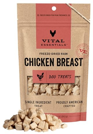 Vital Essentials Freeze Dried Dog Treats | Chicken Breast, Single Ingredient | Premium Quality | Grain Free Training Treats for Dogs, 2.1 oz Bag