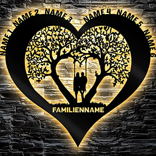 LEON FOLIEN Led Love Familienbaum Lebensbaum - Baum Lasergravur Geschenke Wohnzimmer Schlafzimmer Familie Deko Schlummerlicht Nachtlicht personalisiert mit Wunsch Namen
