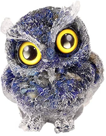 KYEYGWO Lapislazuli Nette Kristall Eule Figur Ornamente, Mini Stein Käuzchen Statuen Harz Tier Skulptur Talisman Heilstein Vögel Dekoration für Haus Büro Tisch, Blumentopf, Micro Landschaft, 7,5 cm