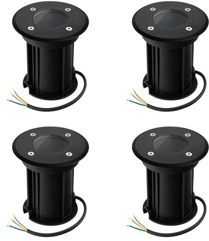 URing 4er Set Bodeneinbaustrahler Aussen für GU10 - IP67 Bodenstrahler Außen Rund Schwarz Bodenspots Außen aus Edelstahl, Bodenleuchten Außen 230V, Ohne Leuchtmittel