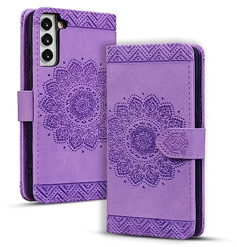 Rosbtib Custodia in Pelle Compatibile con Samsung Galaxy S22 5G Stampa Mandala Chiusura Magnetica Funzione Supporto e Porta Carte Case Protettiva a Libro Cover, Viola