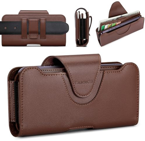 nuoku Handytasche Gürtel für iPhone 15 14 13 12 11 Pro Max Serie, Handy Gürteltasche Leder für S22 Plus/S21 Plus/S20 Plus, Doppelte Handyhülle für Zwei Handys mit Separatem Kartenhalter