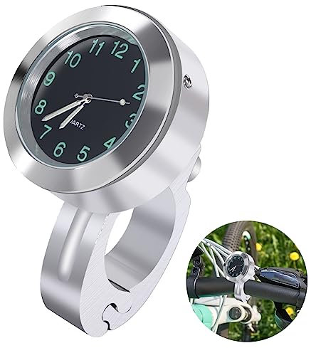 Tulov Motorraduhr, Weiß Durchmesser 22-25mm Wasserdicht Leuchtend Motorraduhren für Lenker, Lenkerhalterung Uhr für Motorräder, Elektrofahrzeuge