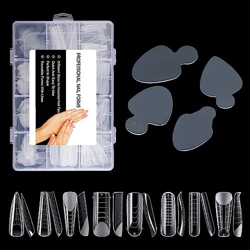 BNG 288 Stück Dual Nagelformen Verlängerungs Gelnägel, 8 * 24 Dual Formen & 4 * 24 Aufkleber, Transparente Poly Acryl Nagelspitzen mit Vollständiger Abdeckung 12 Größen, DIY Nagelkunst Salon Werkzeug