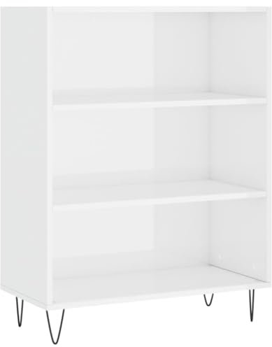 vidaXL Bibliothèque, Armoire à Livres avec 3 Compartiments, Étagère à Livres avec Pieds, Meuble de Rangement Salon, Moderne, Blanc Brillant Bois d'Ingénierie