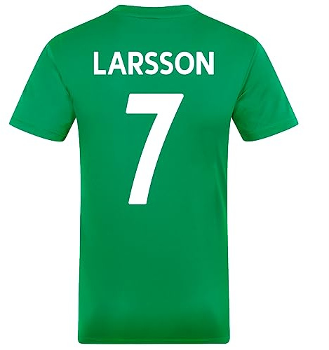 Celtic FC Mens Larsson 7 Poly T-Shirt Green White Stripe XL