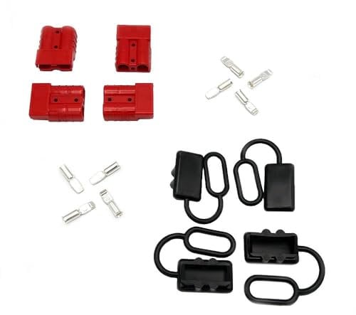 Offgridtec Anderson Lot de 4 fiches avec capuchon anti-poussière pour câble 6AWG, compatible Anderson SB50, broches de contact sûres, plastique robuste 50 A 600 V pour panneaux solaires et systèmes de