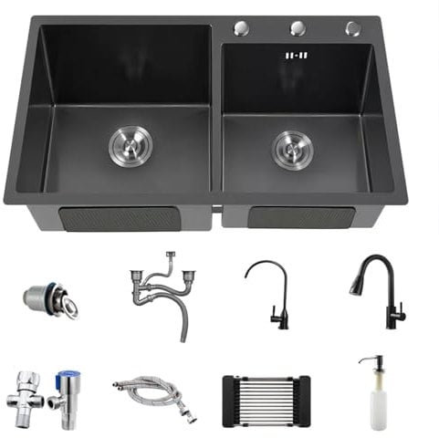 Undermount Kitchen Sinks Double Bowl,Stainless Steel Utility Sink,Stainless Steel Commercial Sink,Double Bowl Stainless Steel Kitchen Accessories,Double Bowl Undermount Farmhouse Kitchen Sink (Size :