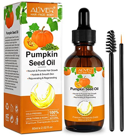 Pumpkin Seed Oil for Hair, semi di zucca biologico per capelli, puro al 100%, pressato a freddo, olio di zucca naturale per la crescita di sopracciglia e ciglia, cura della pelle, idratante, 60 ml
