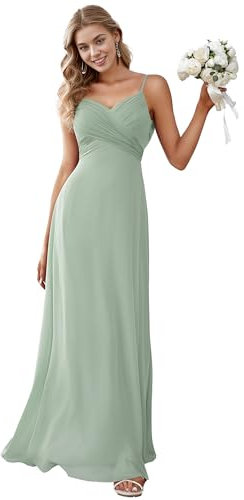 Ever-Pretty Women's Spaghetti Straps V-Neck A-Line Chiffon Empire Waist Backless Maxi Bridesmaid Dress Sage Green 10UK